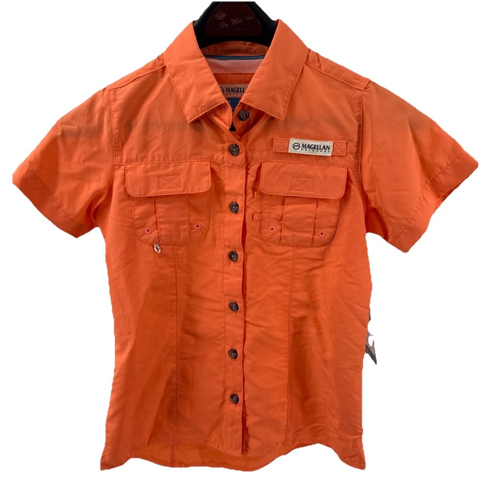 Magellan Outdoors Laguna Madre Boys Orange Moisture Wicking Fishing Shirt Medium